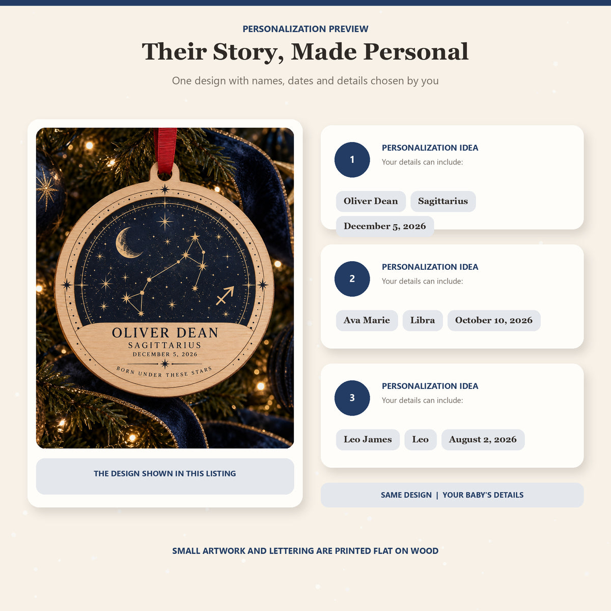 Personalized Zodiac Star Map Wood Ornament - Custom Keepsake - image 2