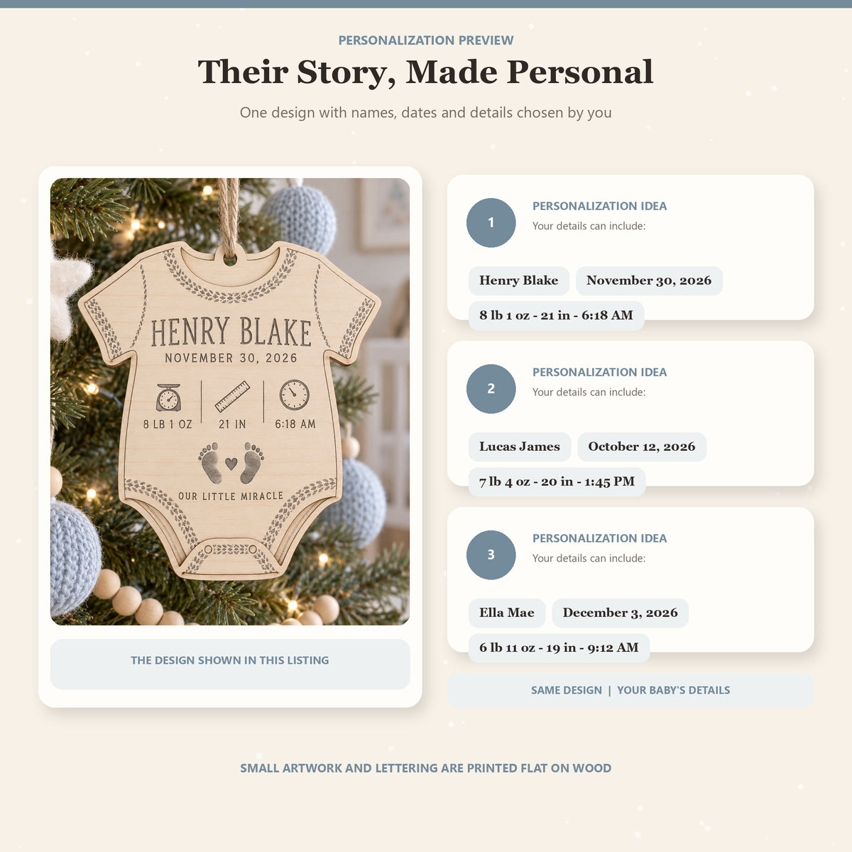 Personalized Onesie Birth Stats Wood Ornament - Custom Keepsake - image 2