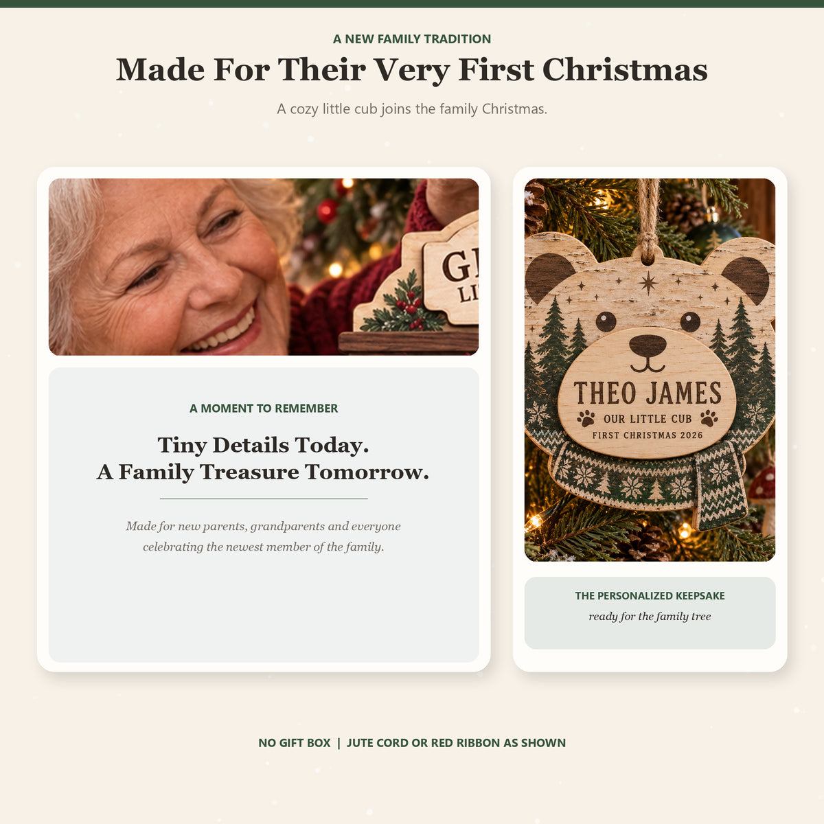 Personalized Woodland Bear Baby Wood Ornament - Custom Keepsake - image 3