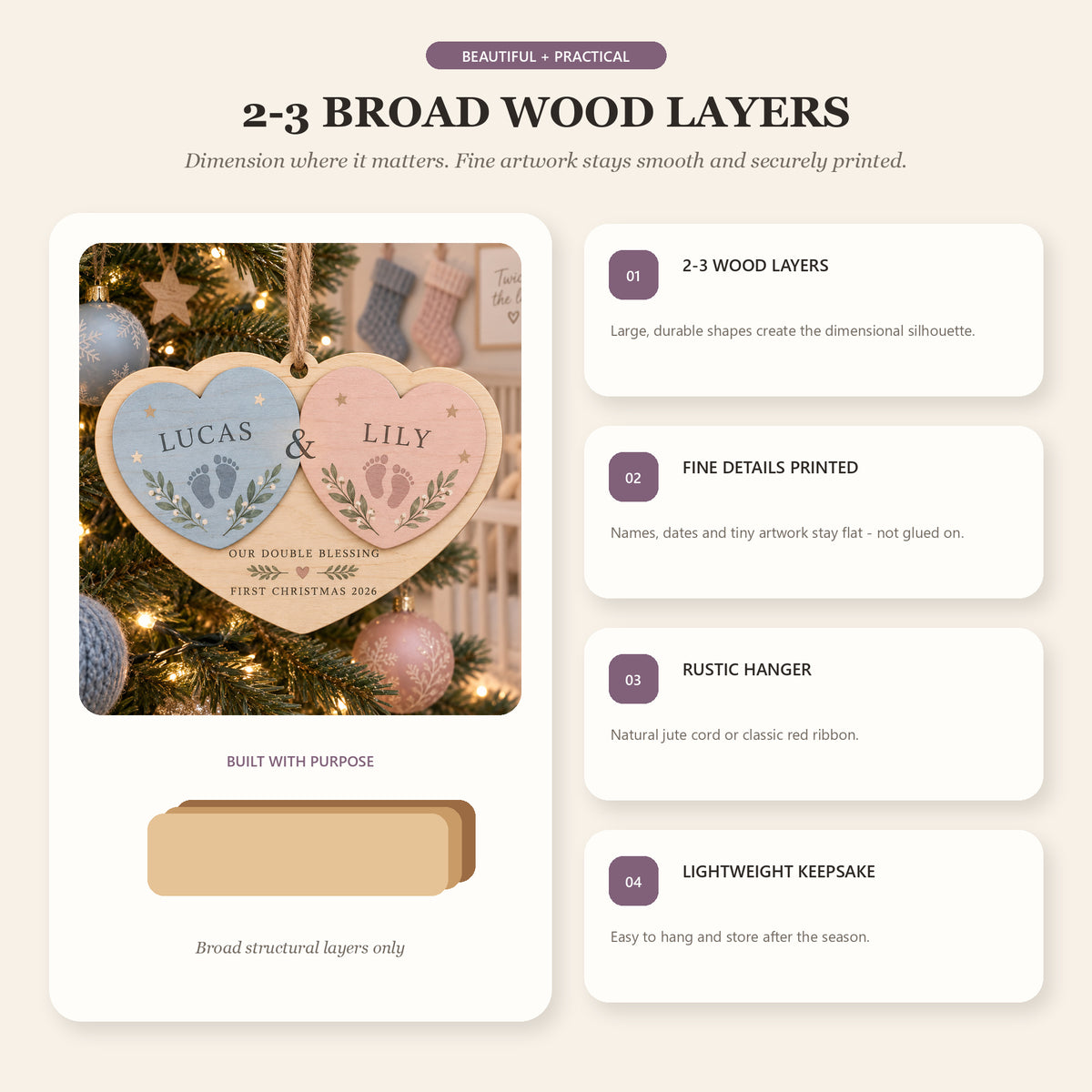 Personalized Twin Double Blessing Wood Ornament - Custom Keepsake - image 4