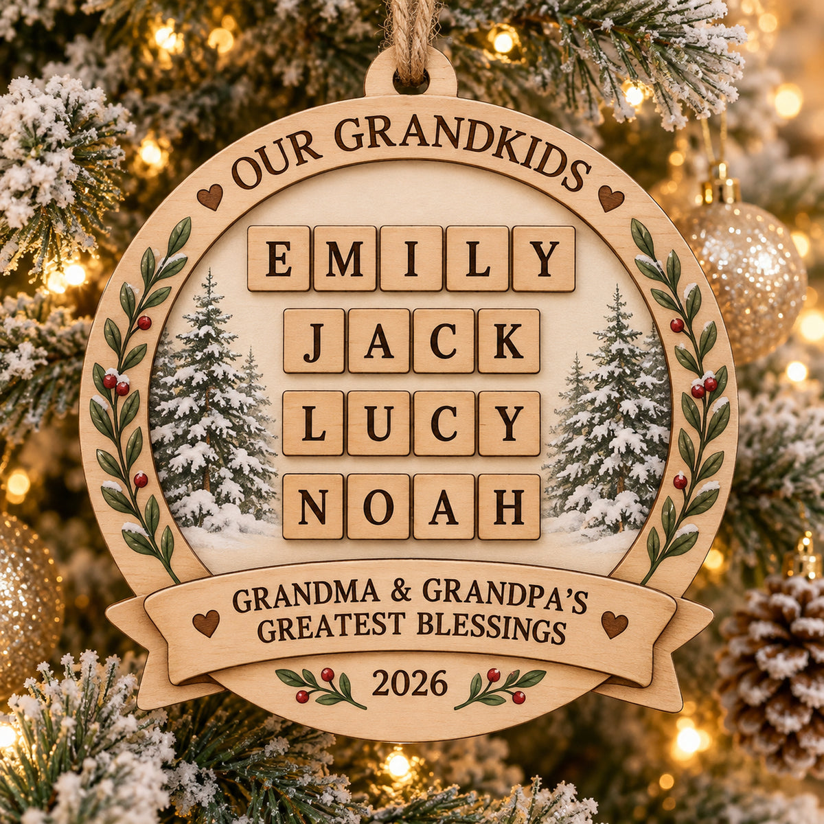 Personalized Grandkids Crossword Wood Ornament - Custom Keepsake - image 1