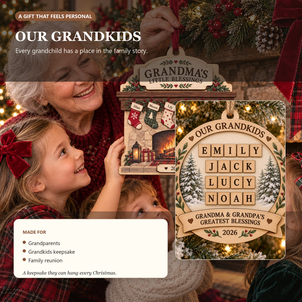Personalized Grandkids Crossword Wood Ornament - Custom Keepsake - image 3