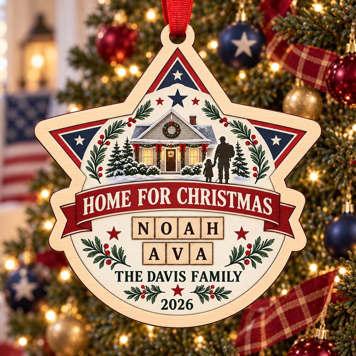 Personalized Military Family Wood Ornament - Custom Keepsake - image 1