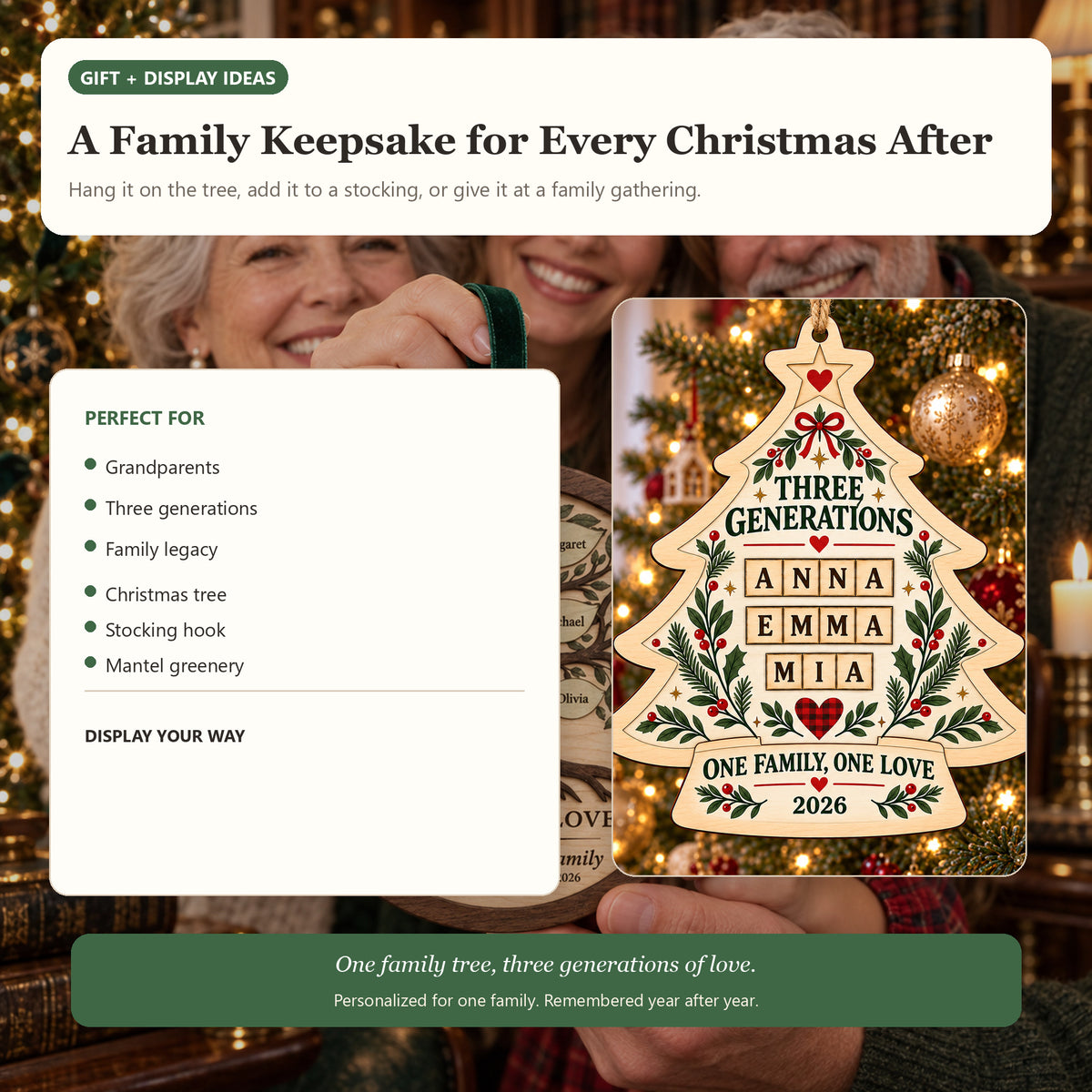 Personalized Three Generations Wood Ornament - Custom Keepsake - image 8