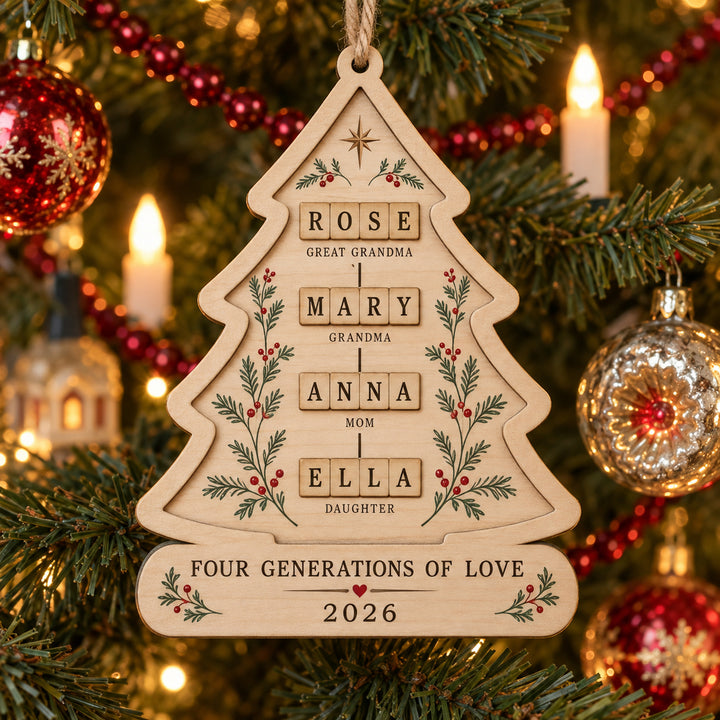 Personalized Four Generations Love Wood Ornament - Custom Keepsake - image 1