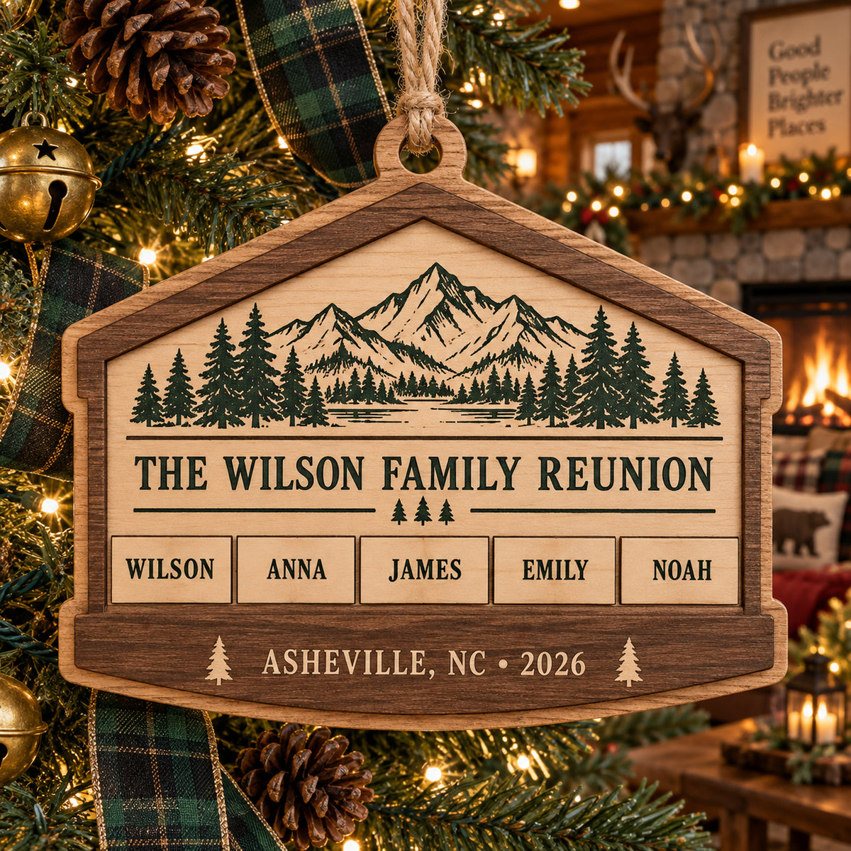 Personalized Family Reunion Location Wood Ornament - Custom Keepsake - image 1