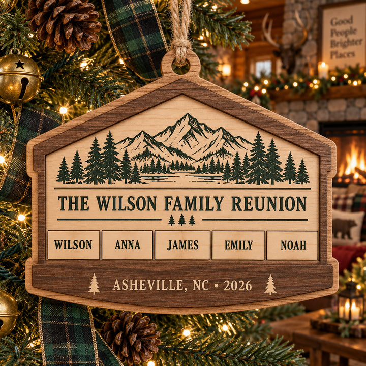 Personalized Family Reunion Location Wood Ornament - Custom Keepsake - image 1