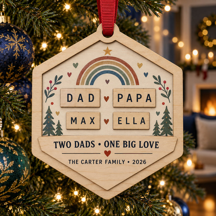 Personalized Two Dads Family Wood Ornament - Custom Keepsake - image 1