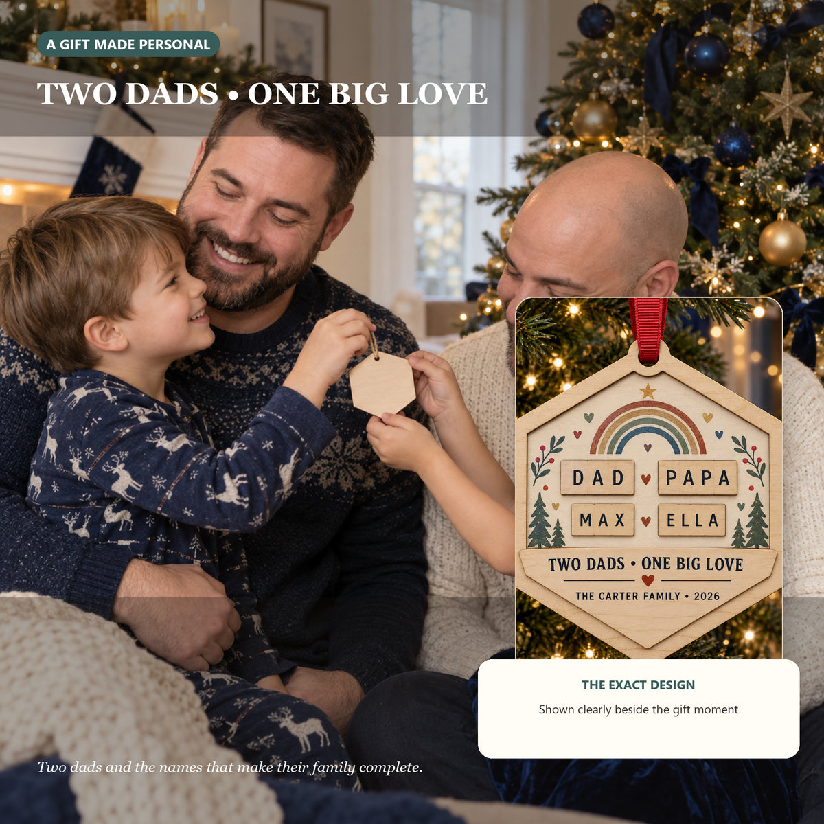 Personalized Two Dads Family Wood Ornament - Custom Keepsake - image 3