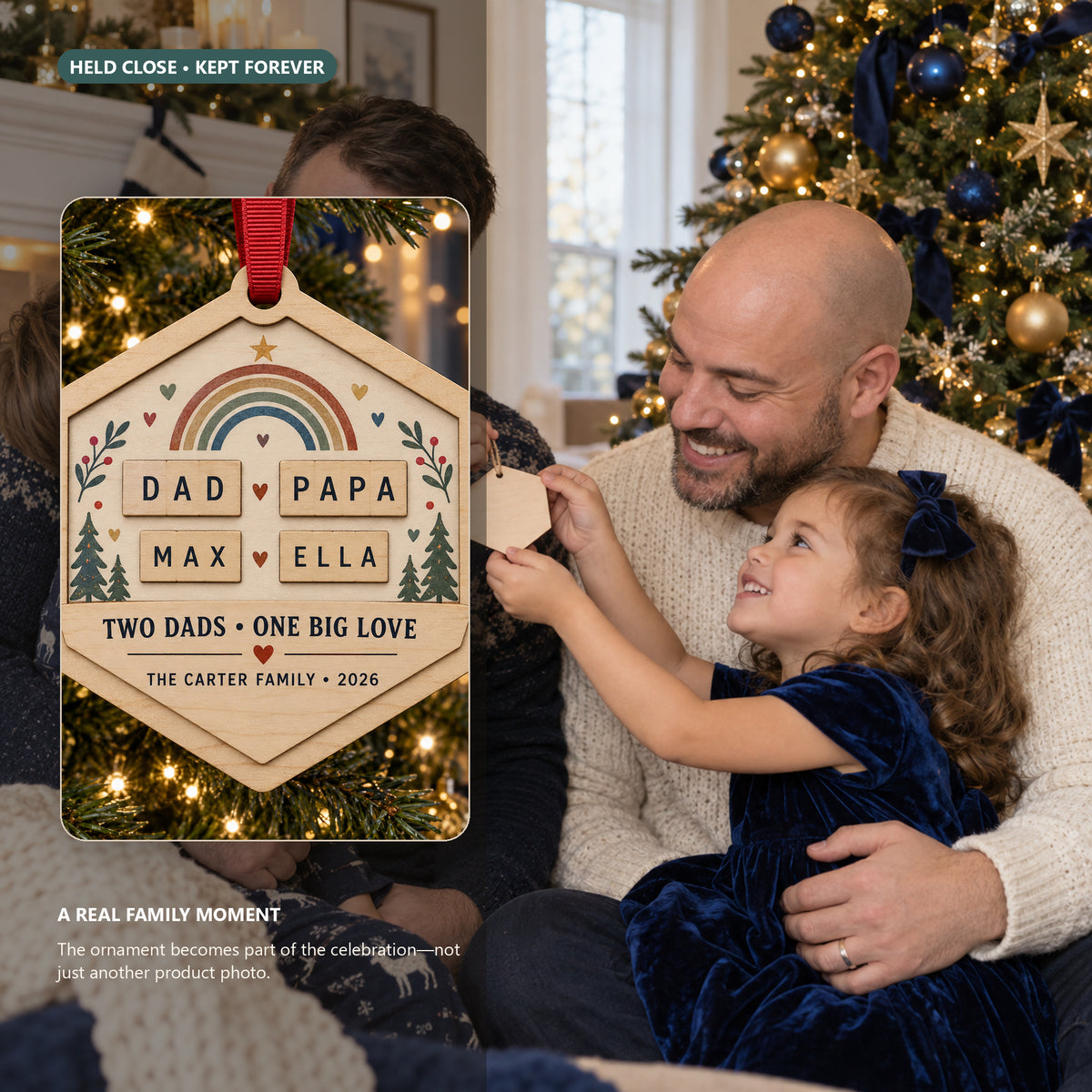 Personalized Two Dads Family Wood Ornament - Custom Keepsake - image 4