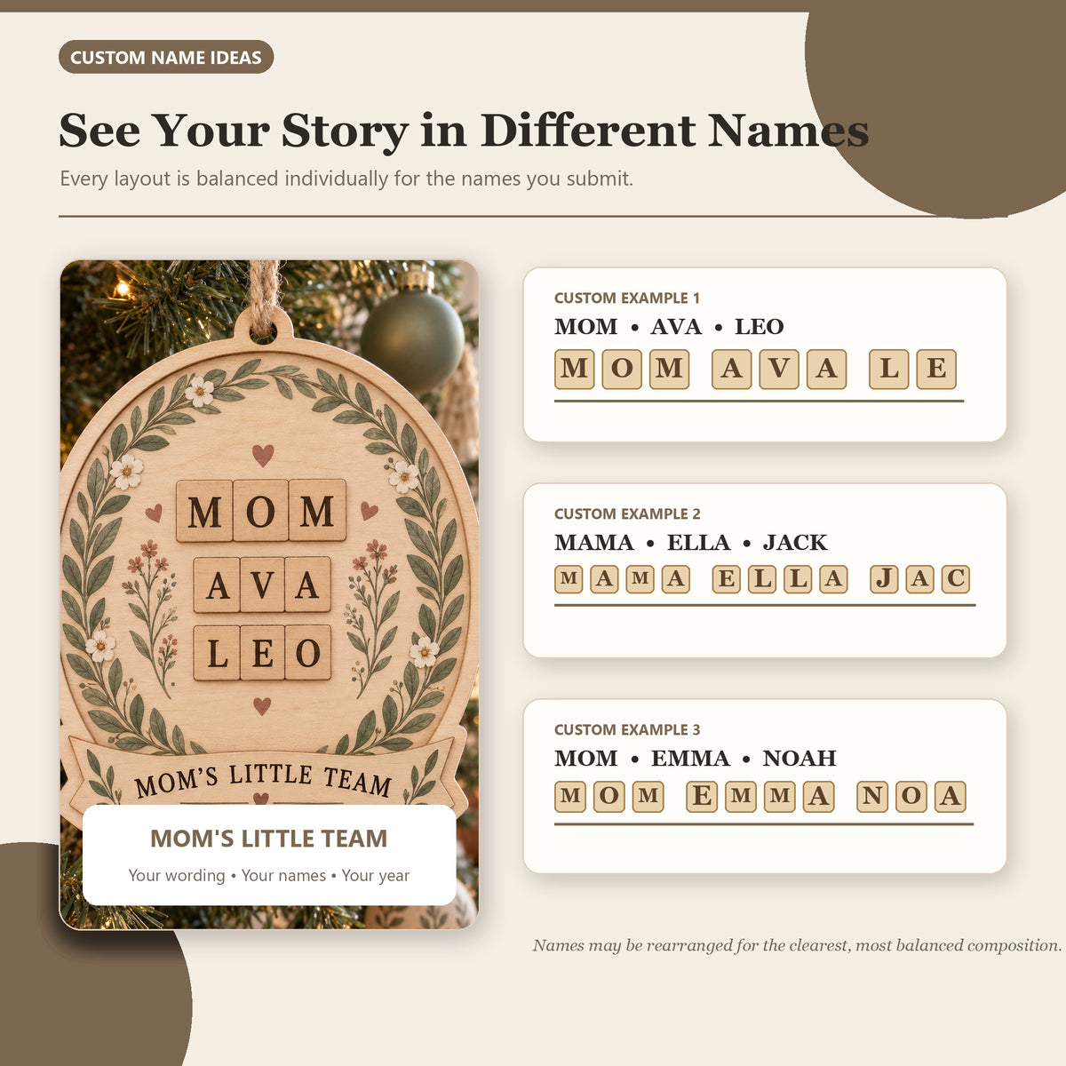 Personalized Single Mom Family Wood Ornament - Custom Keepsake - image 2