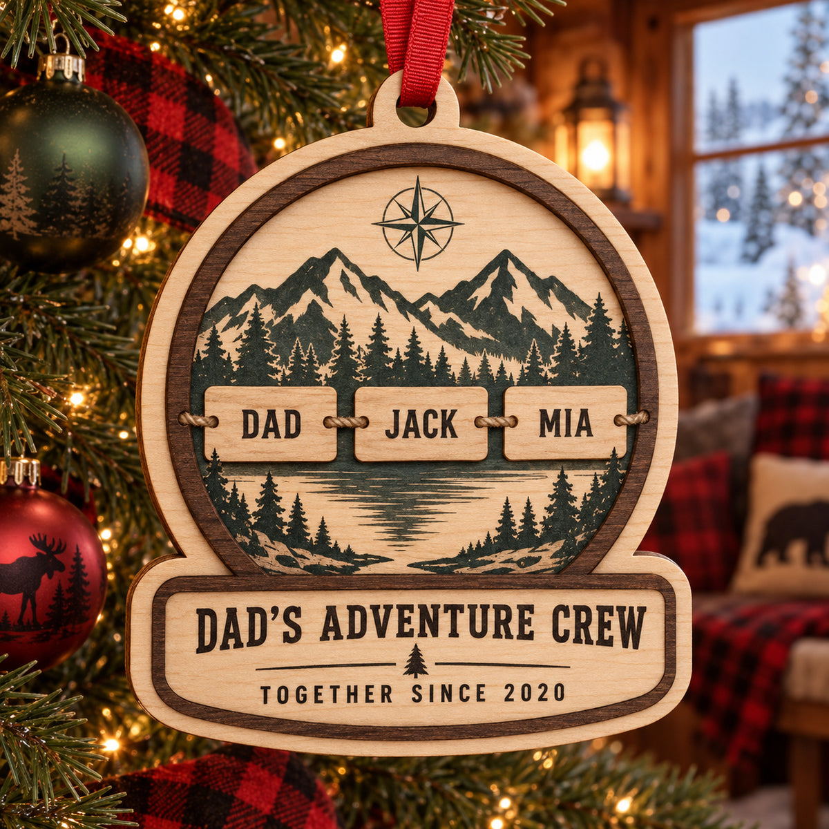 Personalized Single Dad Family Wood Ornament - Custom Keepsake - image 1
