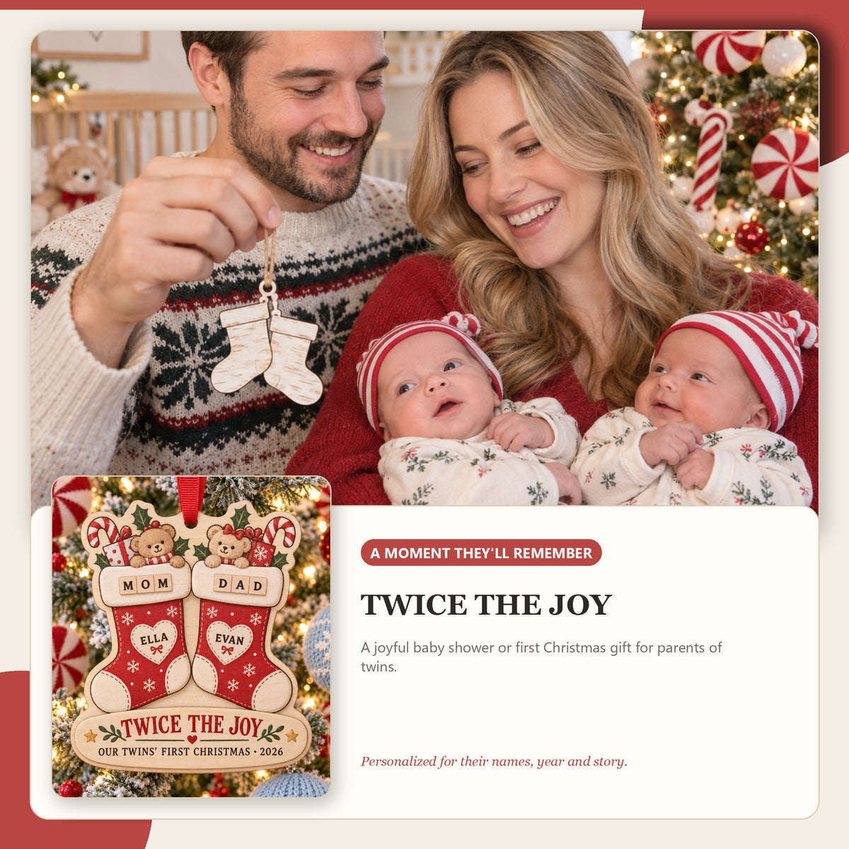 Personalized Twins First Christmas Wood Ornament - Custom Keepsake - image 7