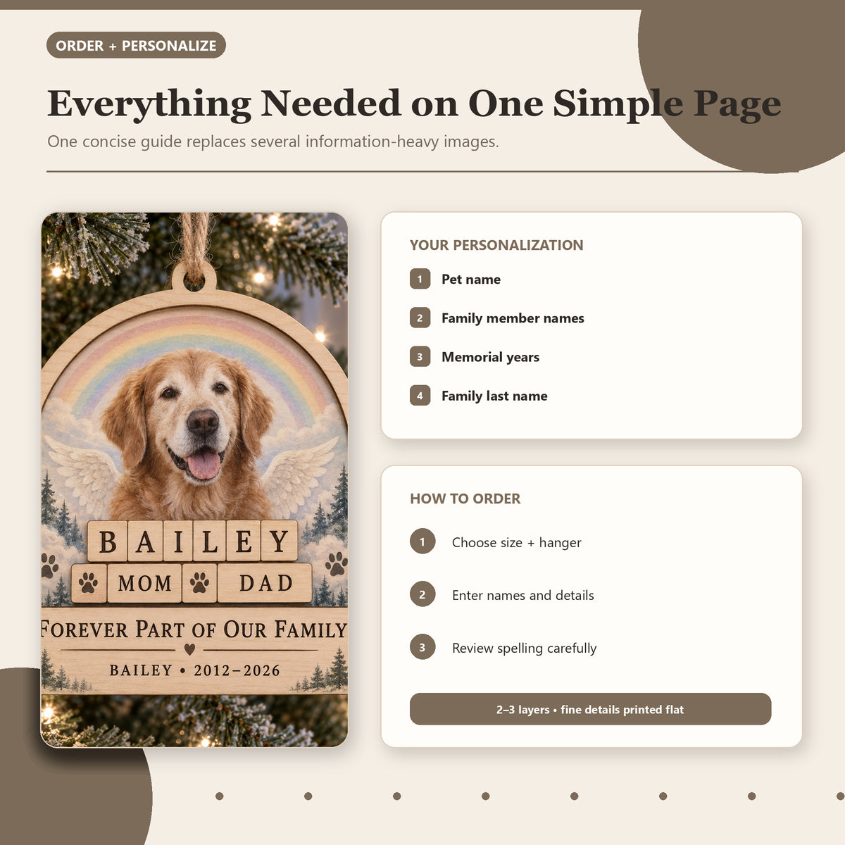 Personalized Pet Memorial Family Wood Ornament - Custom Keepsake - image 6
