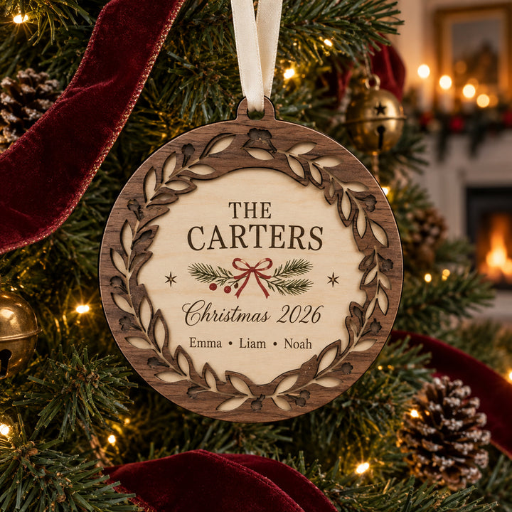 Personalized Personalized Family Name Wreath Wood Ornament - Custom Keepsake - image 1