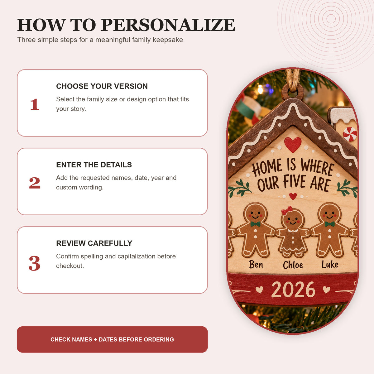 Personalized Family Of Five Gingerbread Home Wood Ornament - Custom Keepsake - image 6