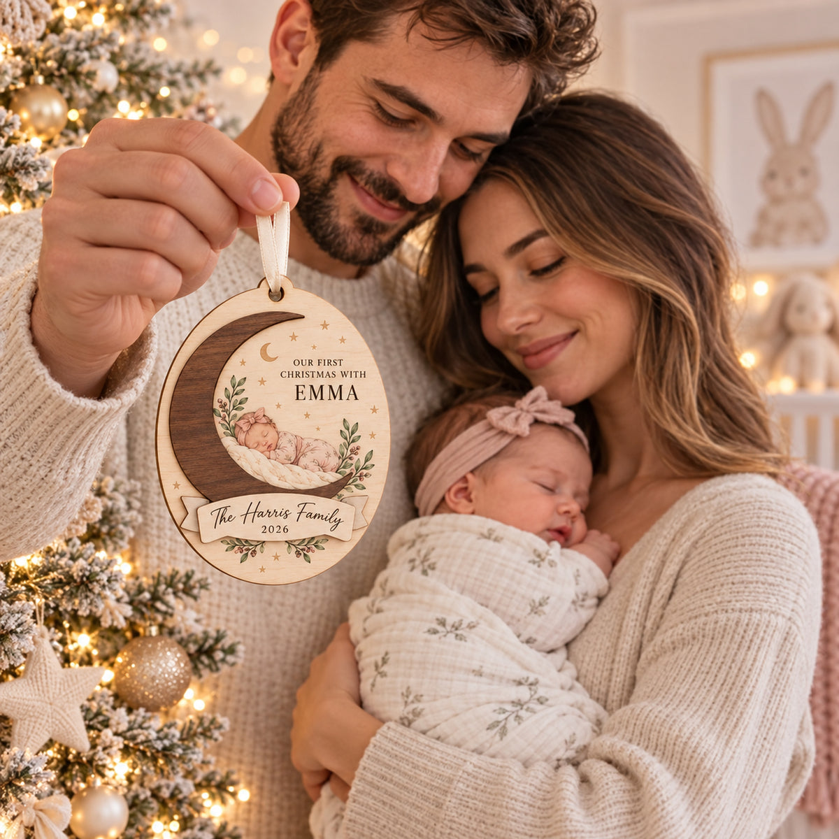 Personalized New Baby Family Christmas Wood Ornament - Custom Keepsake - image 3