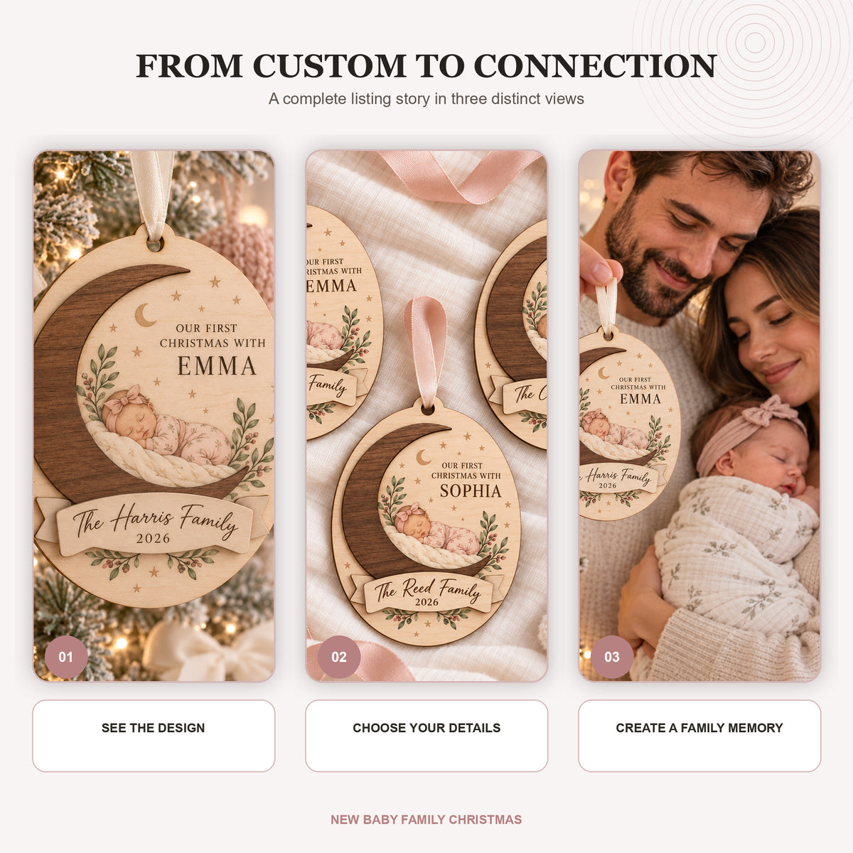 Personalized New Baby Family Christmas Wood Ornament - Custom Keepsake - image 7