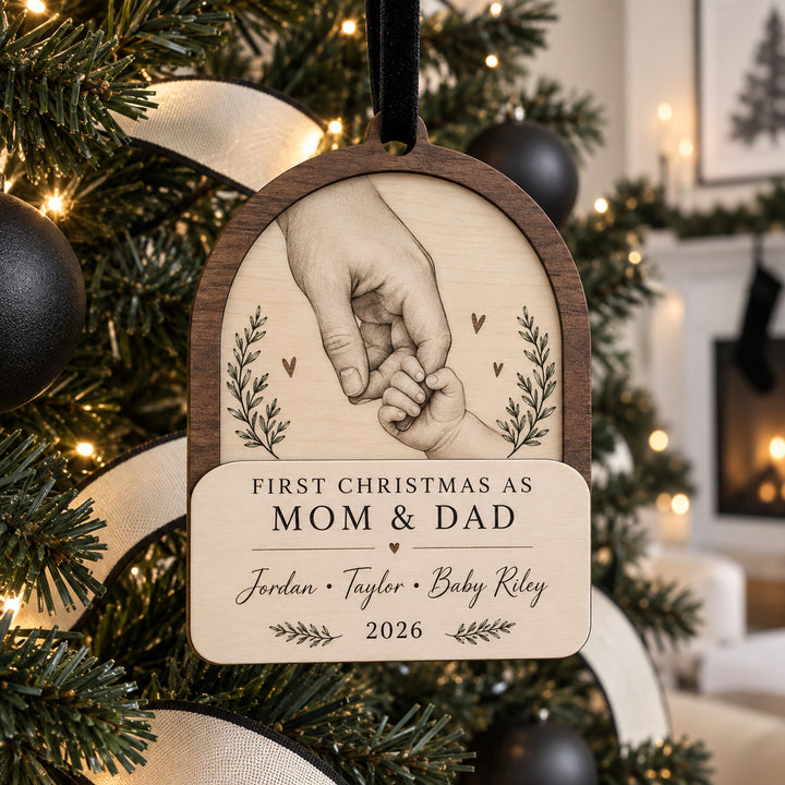 Personalized First Christmas Mom And Dad Wood Ornament - Custom Keepsake - image 1