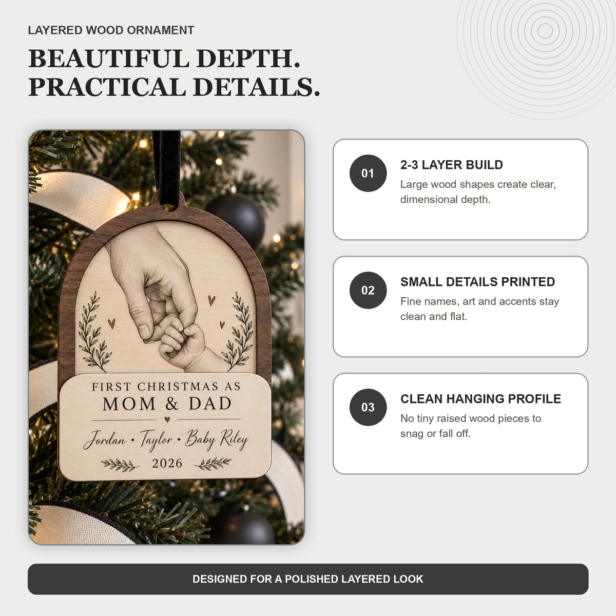 Personalized First Christmas Mom And Dad Wood Ornament - Custom Keepsake - image 4