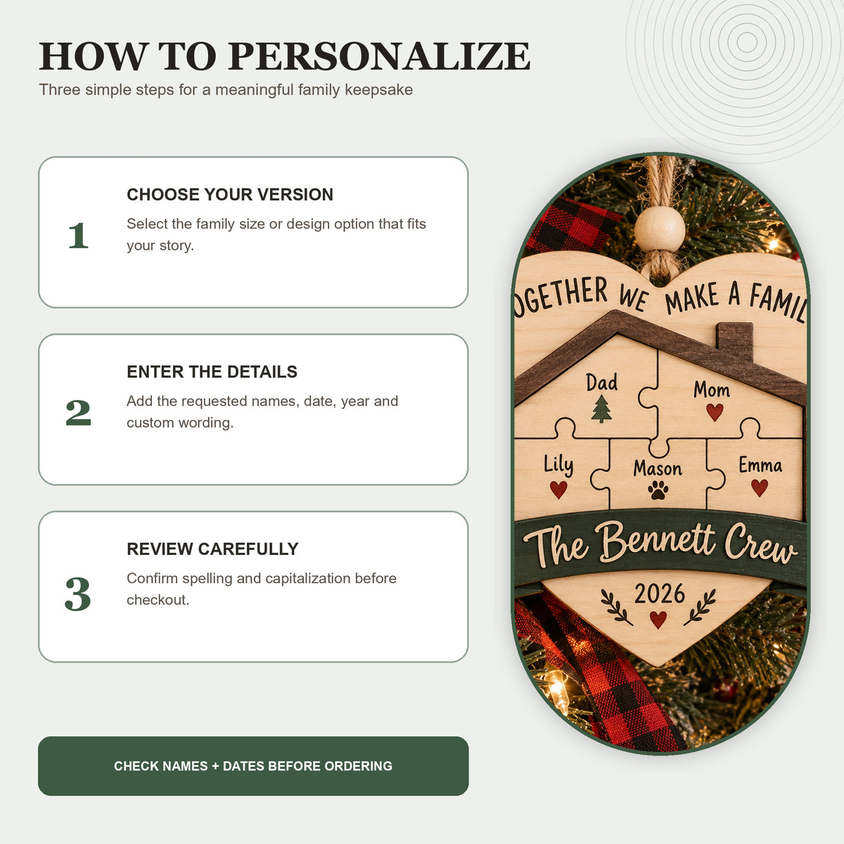 Personalized Blended Family Together Wood Ornament - Custom Keepsake - image 6