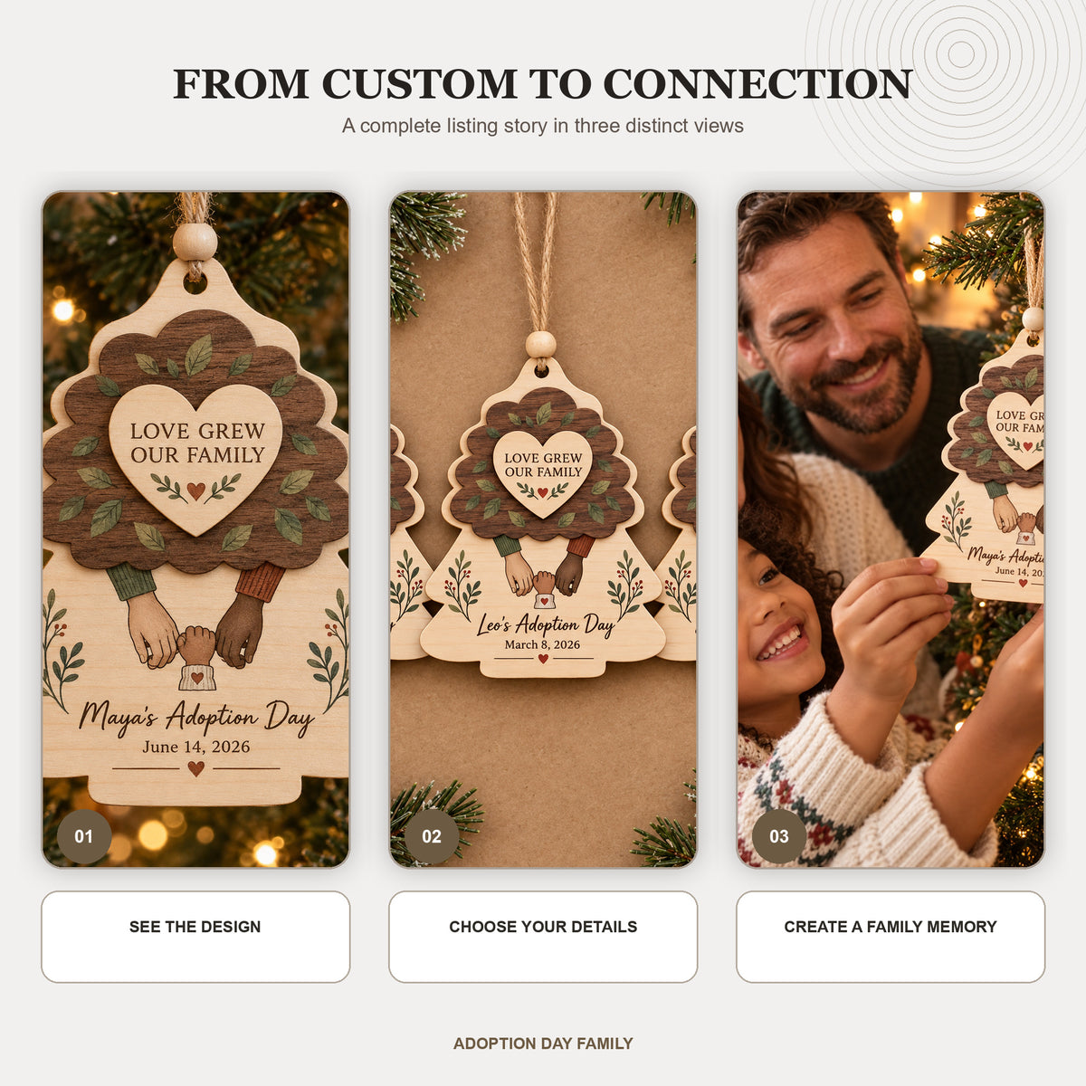 Personalized Adoption Day Family Wood Ornament - Custom Keepsake - image 7