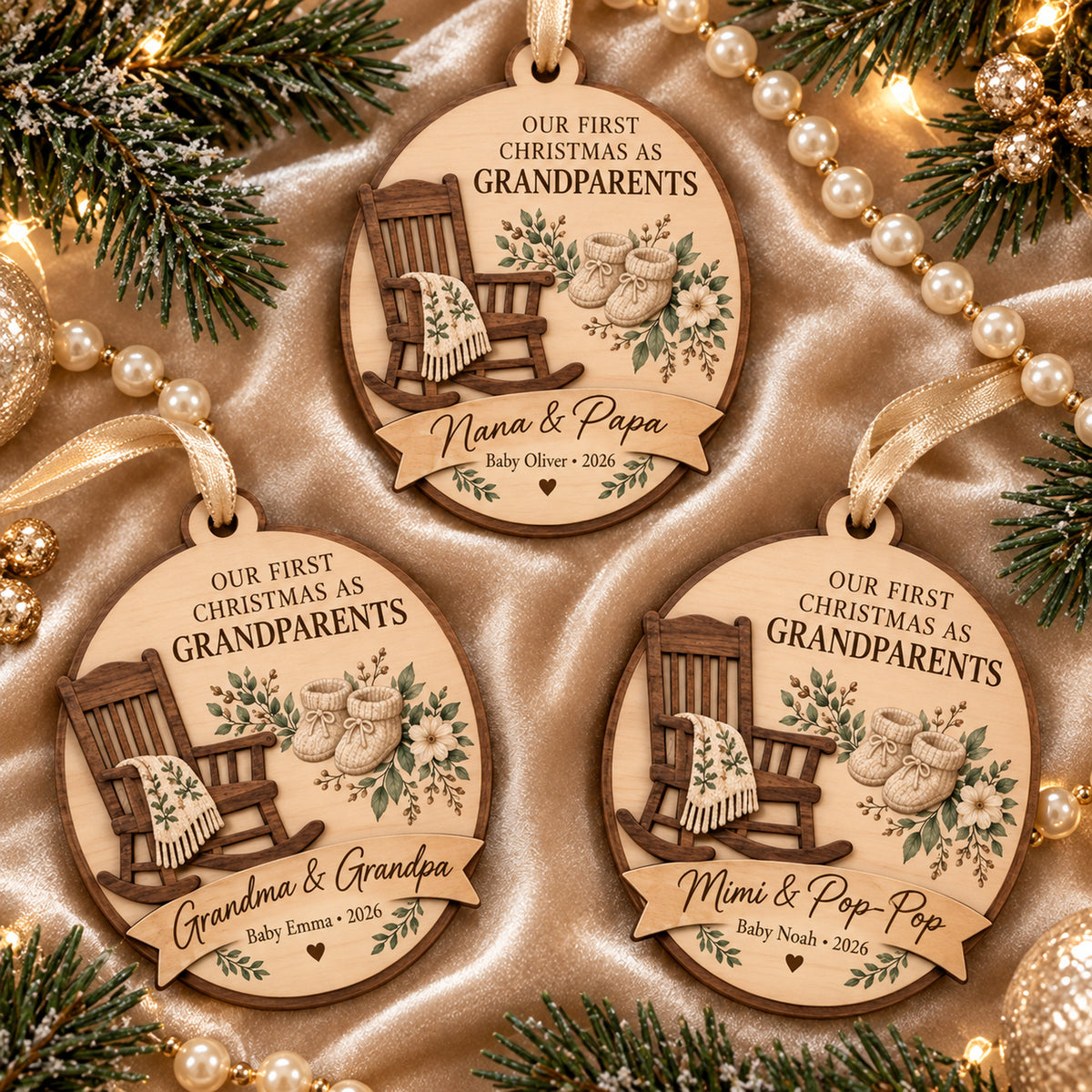 Personalized First Christmas Grandparents Wood Ornament - Custom Keepsake - image 2