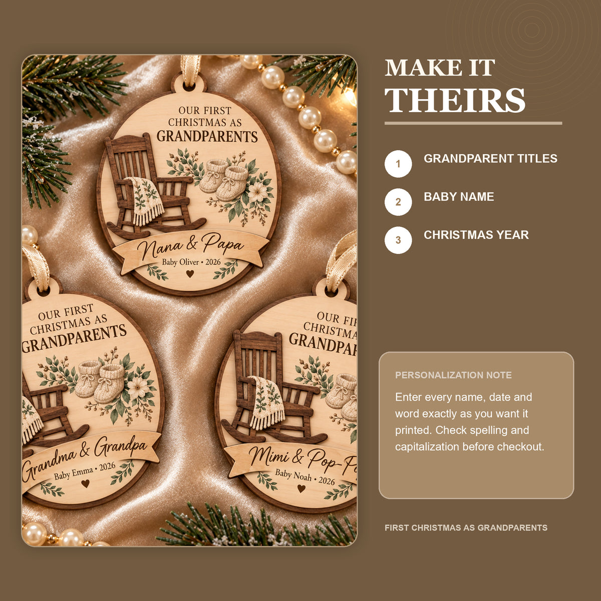 Personalized First Christmas Grandparents Wood Ornament - Custom Keepsake - image 5