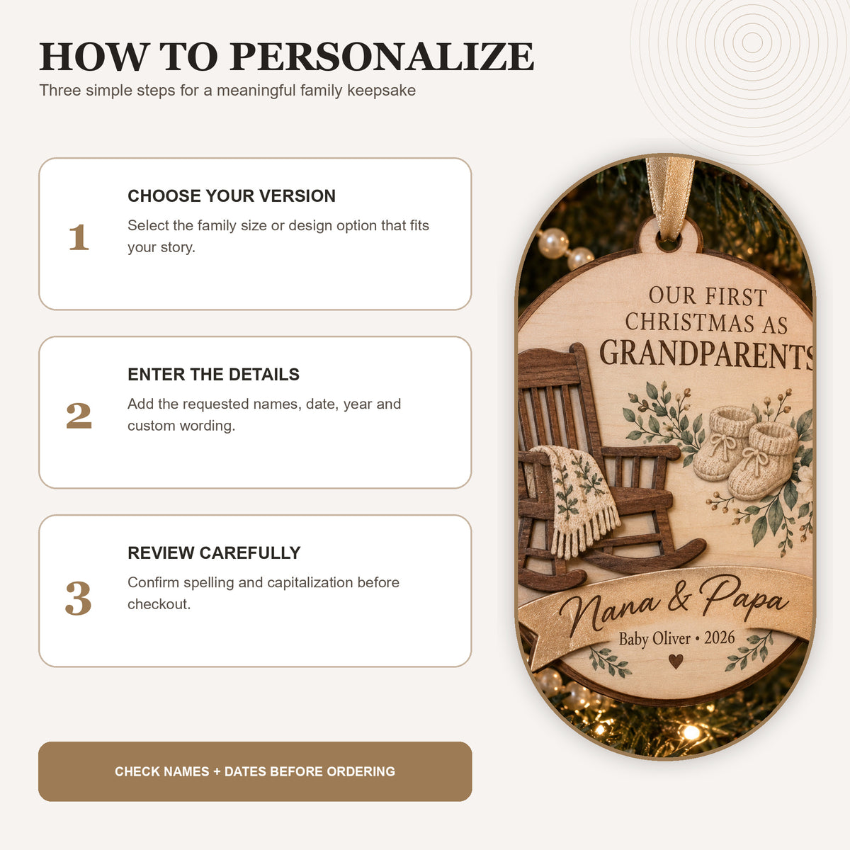 Personalized First Christmas Grandparents Wood Ornament - Custom Keepsake - image 6