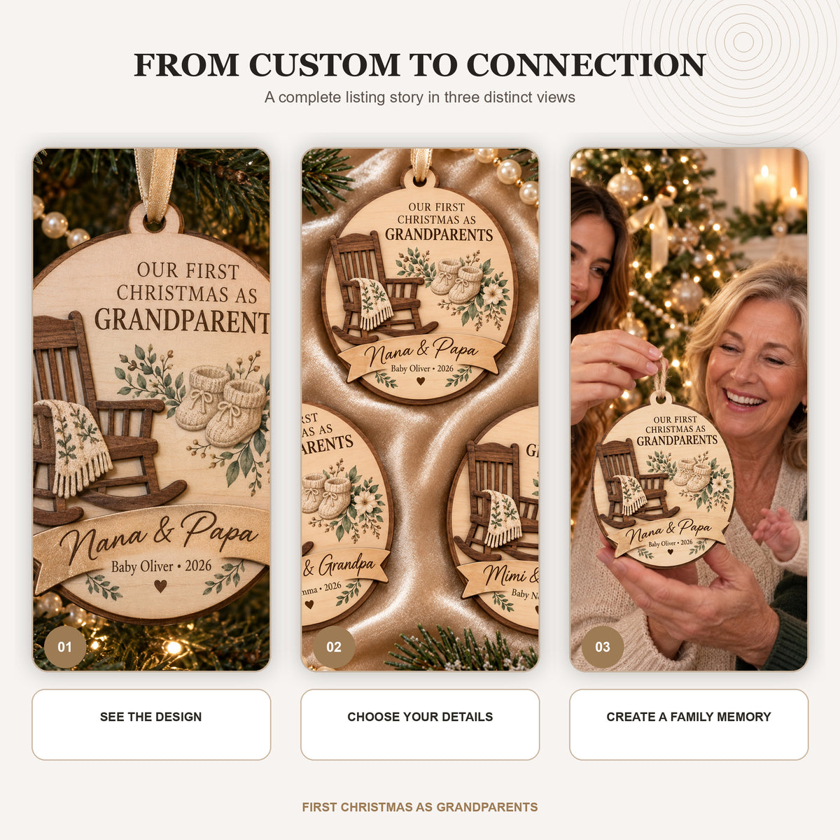 Personalized First Christmas Grandparents Wood Ornament - Custom Keepsake - image 7