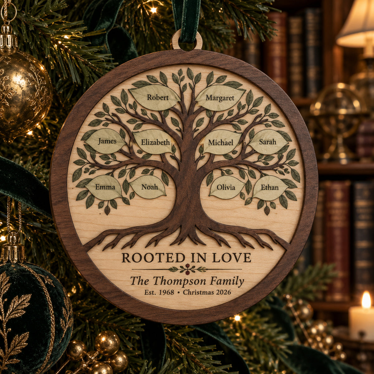 Personalized Multi Generation Family Tree Wood Ornament - Custom Keepsake - image 1