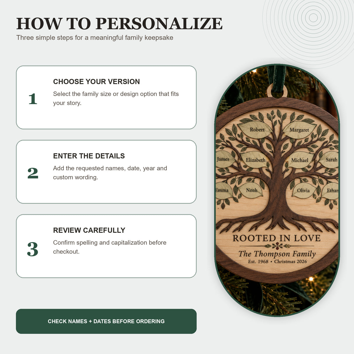 Personalized Multi Generation Family Tree Wood Ornament - Custom Keepsake - image 6