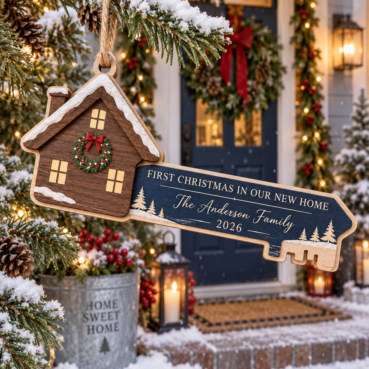 Personalized First Christmas New Home Family Wood Ornament - Custom Keepsake - image 1