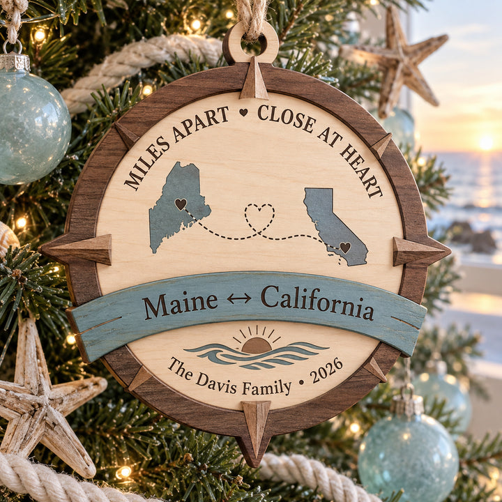 Personalized Long Distance Family Wood Ornament - Custom Keepsake - image 1