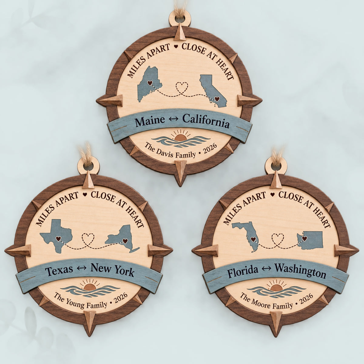 Personalized Long Distance Family Wood Ornament - Custom Keepsake - image 2