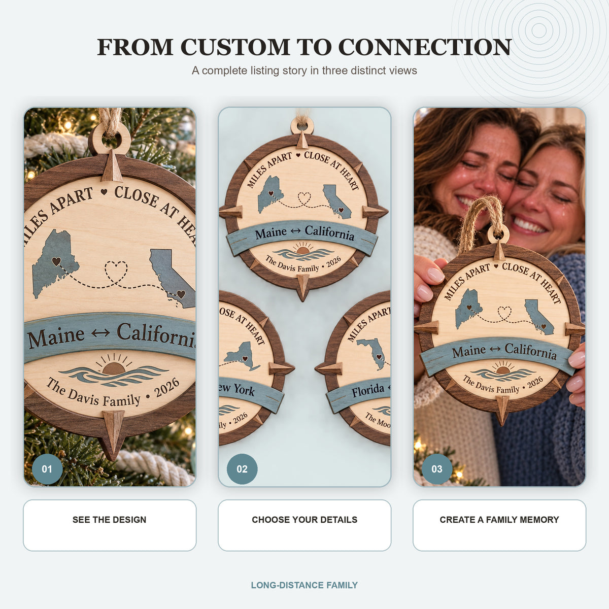 Personalized Long Distance Family Wood Ornament - Custom Keepsake - image 7