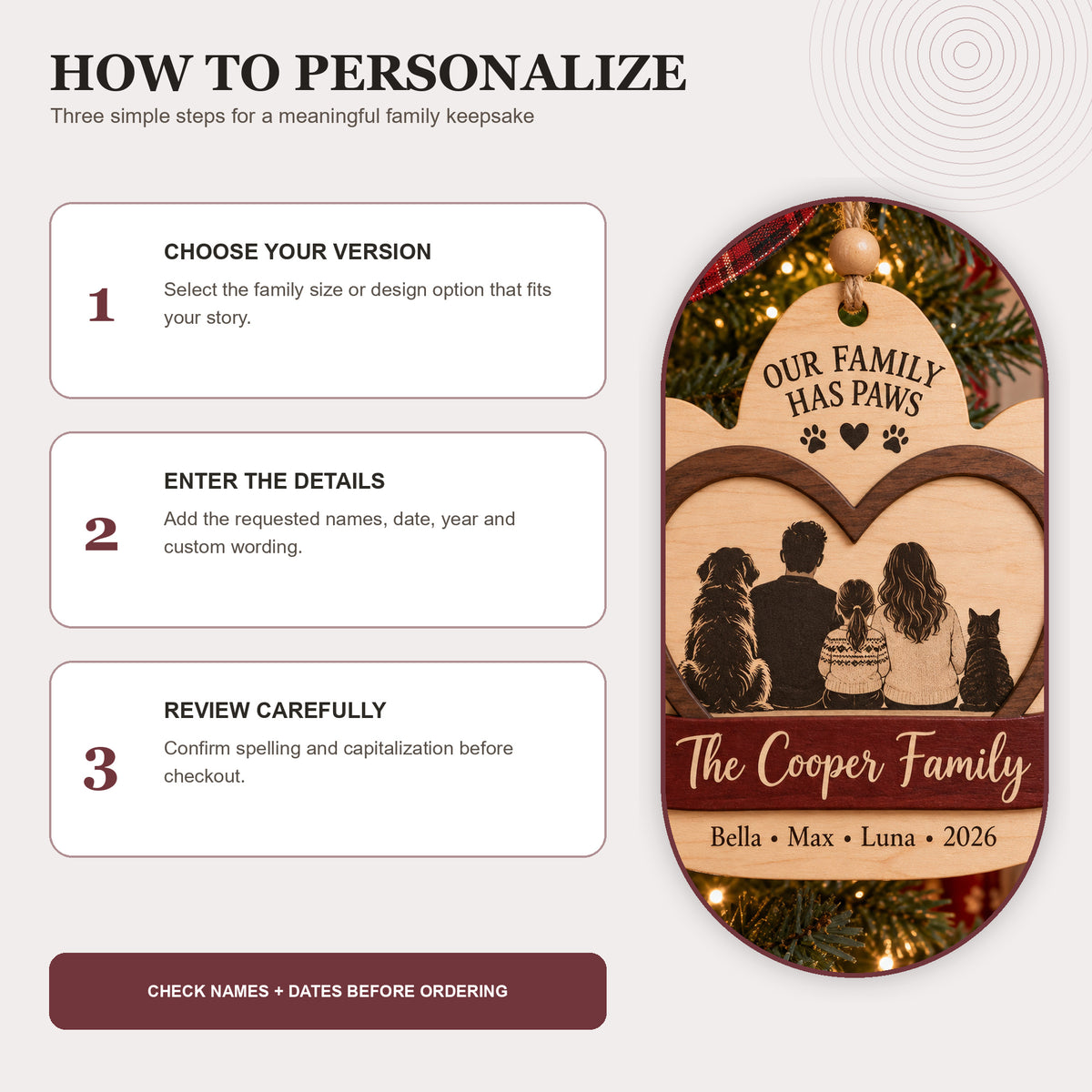 Personalized Family With Pets Wood Ornament - Custom Keepsake - image 6