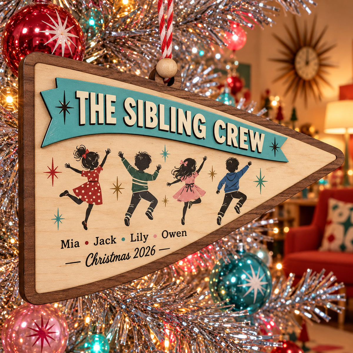 Personalized Sibling Crew Wood Ornament - Custom Keepsake - image 1