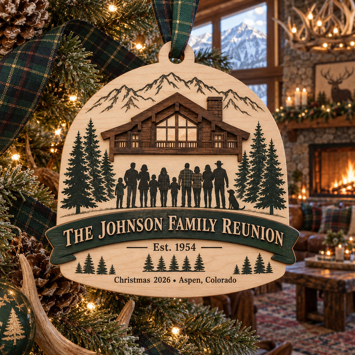 Personalized Family Reunion Lodge Wood Ornament - Custom Keepsake - image 1