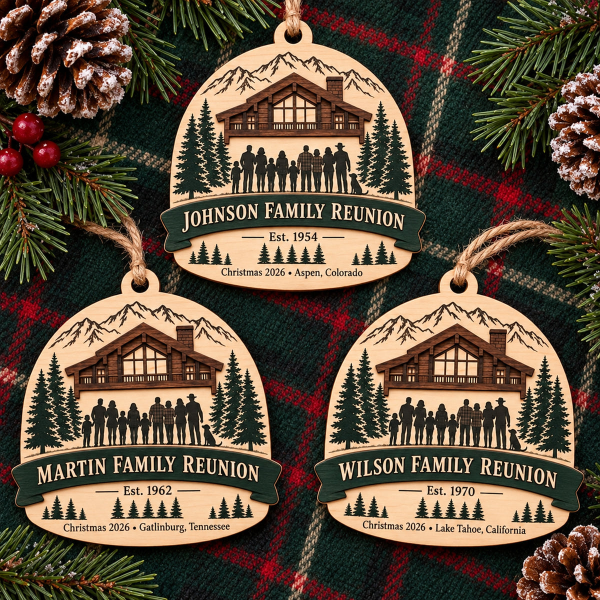 Personalized Family Reunion Lodge Wood Ornament - Custom Keepsake - image 2
