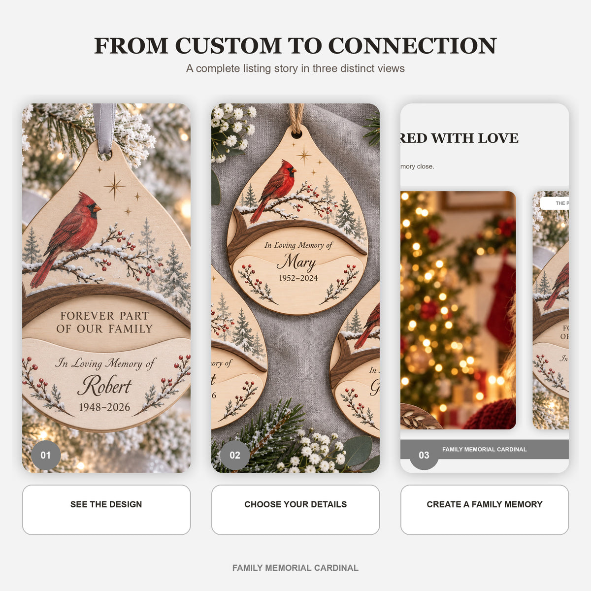 Personalized Family Memorial Cardinal Wood Ornament - Custom Keepsake - image 7