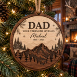 Personalized Loss Of Dad Mountain Forest Wood Ornament - Custom Keepsake - image 1