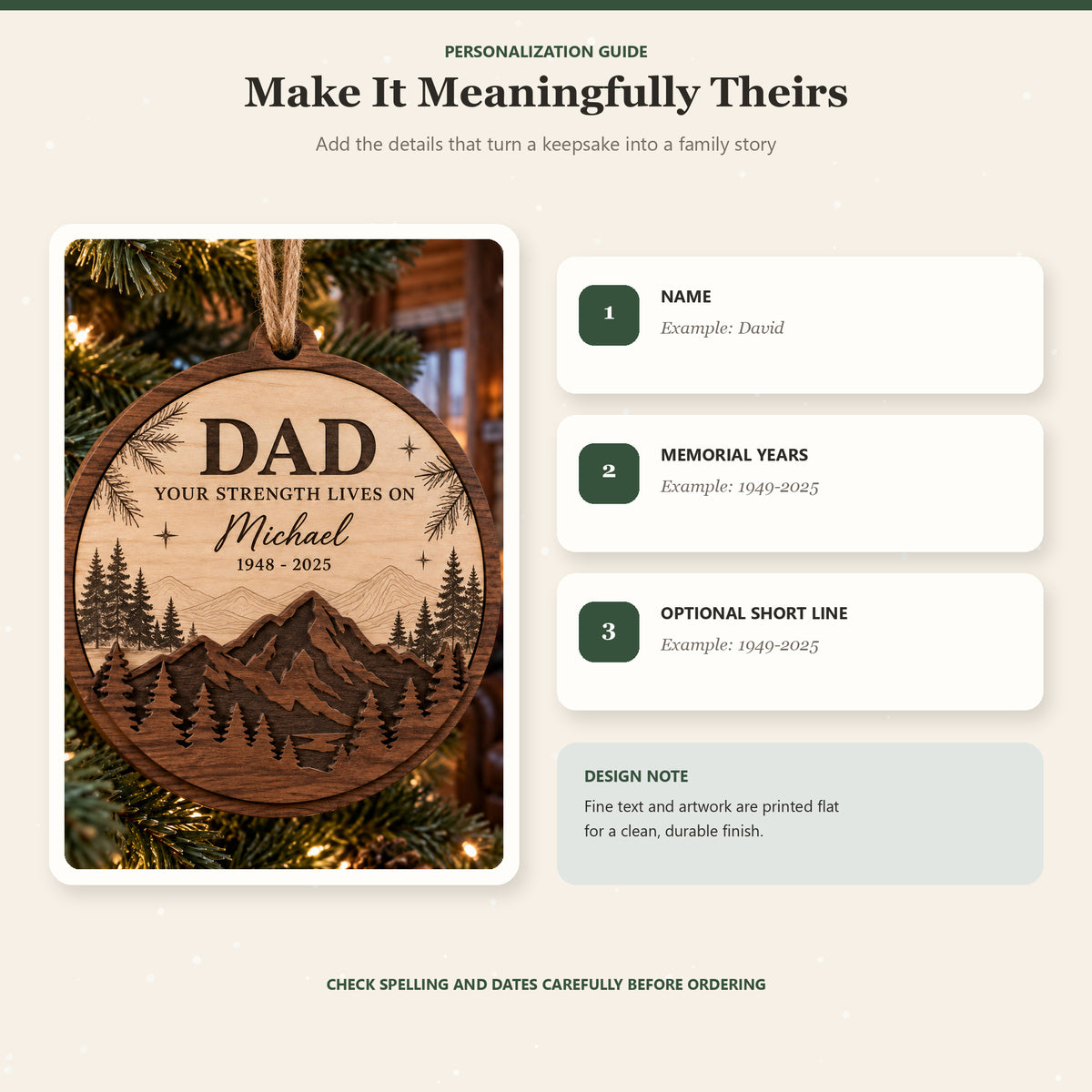Personalized Loss Of Dad Mountain Forest Wood Ornament - Custom Keepsake - image 5