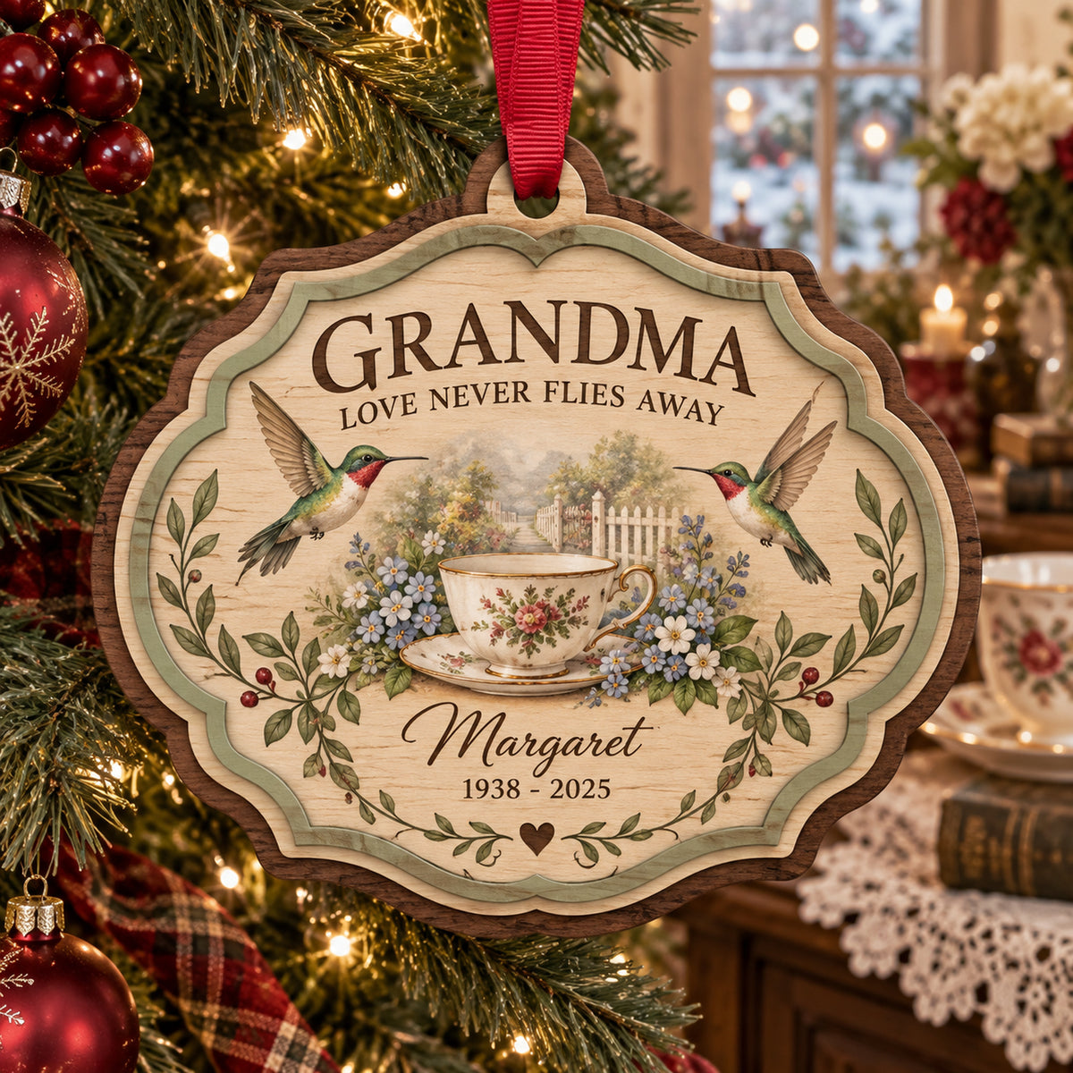 Personalized Grandma Hummingbird Memorial Wood Ornament - Custom Keepsake - image 1