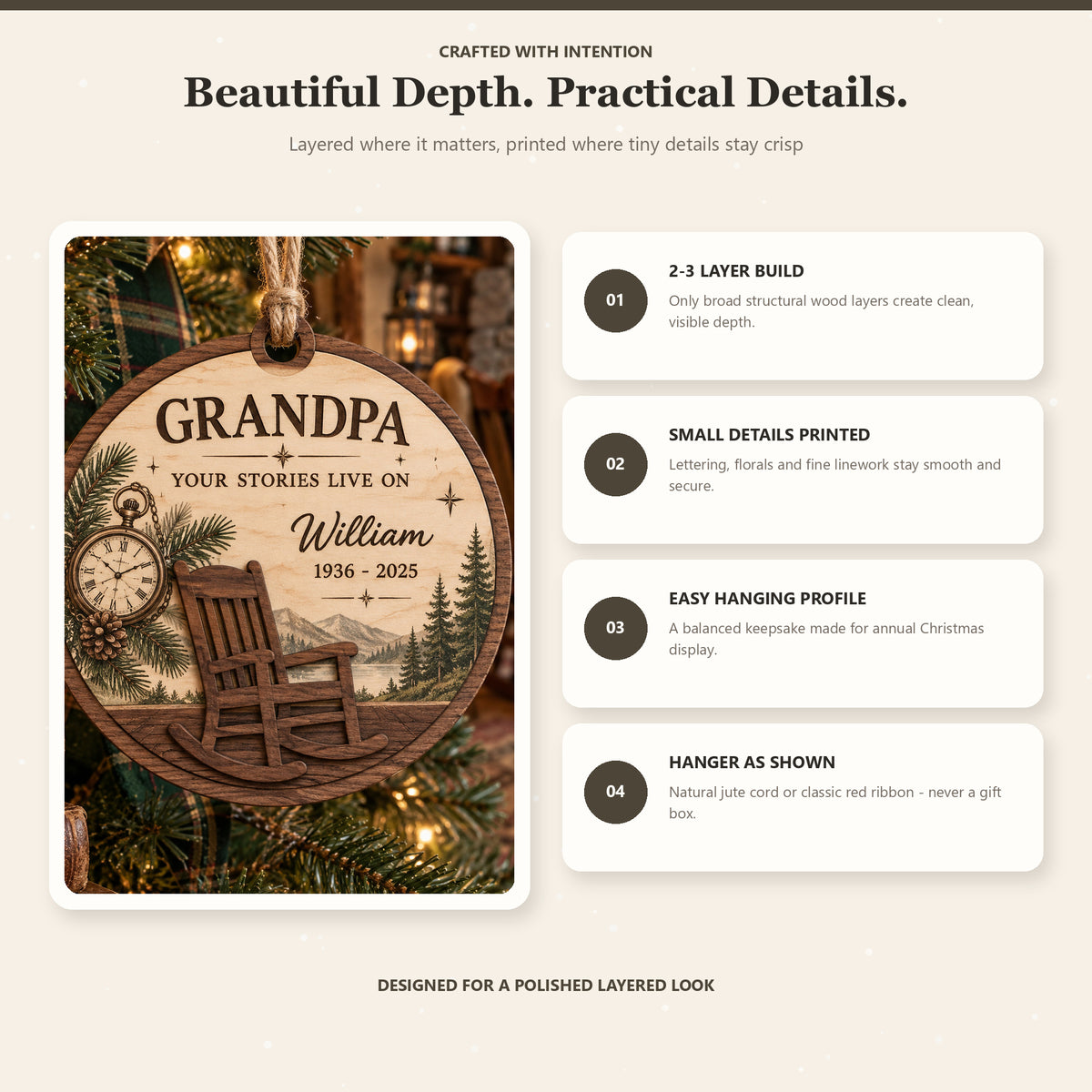 Personalized Grandpa Rocking Chair Memorial Wood Ornament - Custom Keepsake - image 4