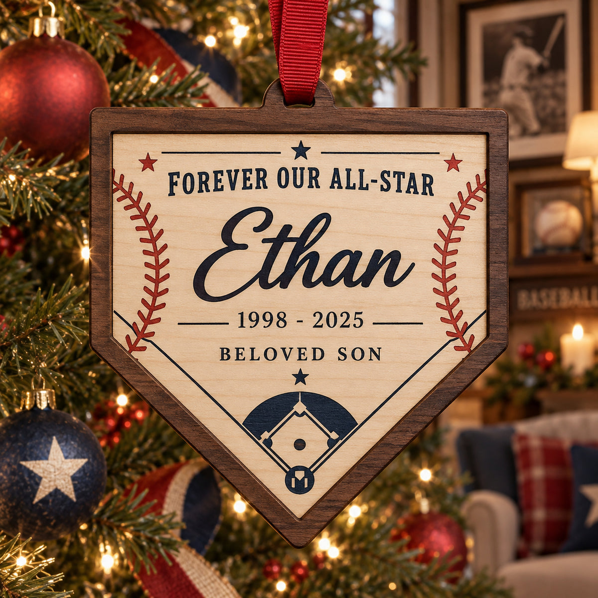 Personalized Son Baseball Memorial Wood Ornament - Custom Keepsake - image 1