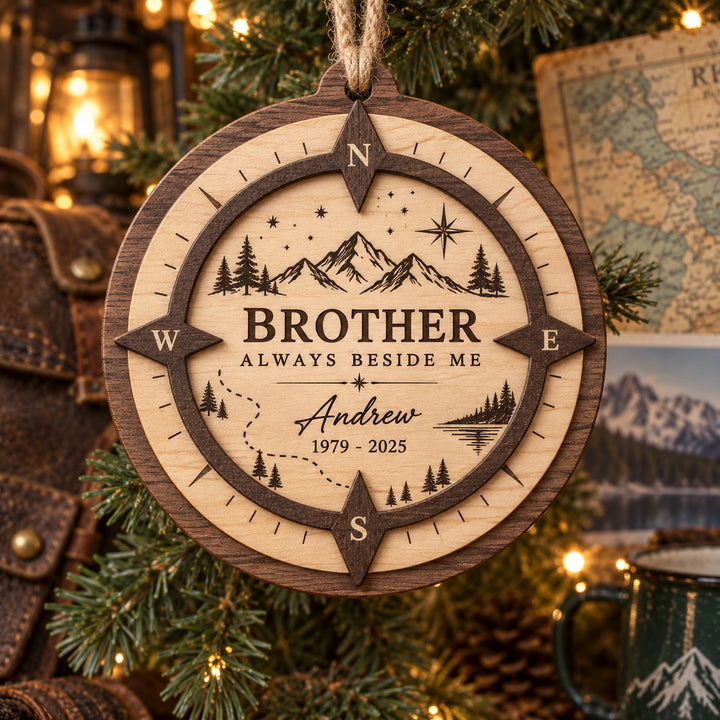 Personalized Brother Compass Memorial Wood Ornament - Custom Keepsake - image 1