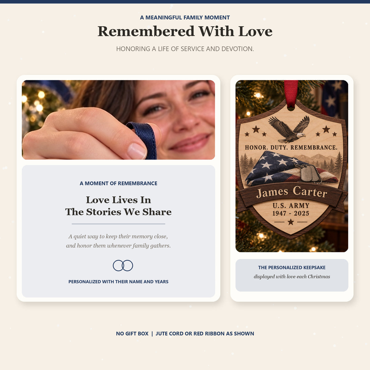 Personalized Veteran Folded Flag Memorial Wood Ornament - Custom Keepsake - image 3