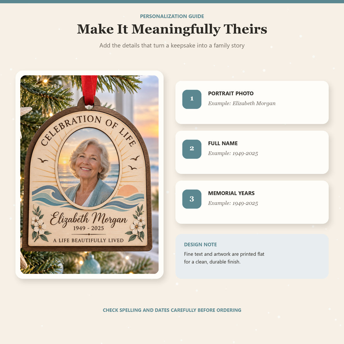 Personalized Celebration Of Life Photo Sunrise Wood Ornament - Custom Keepsake - image 5