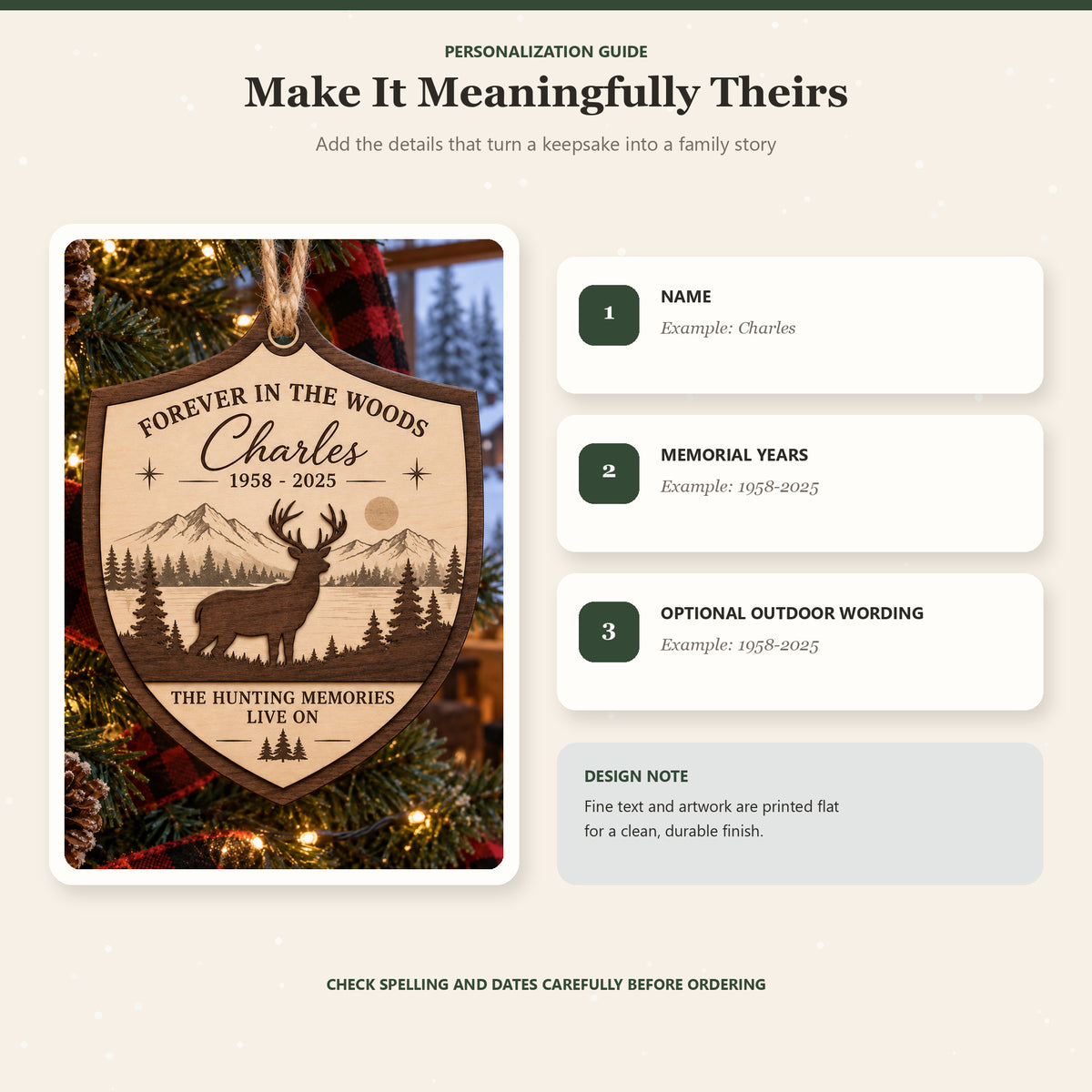 Personalized Hunter Deer Forest Memorial Wood Ornament - Custom Keepsake - image 5